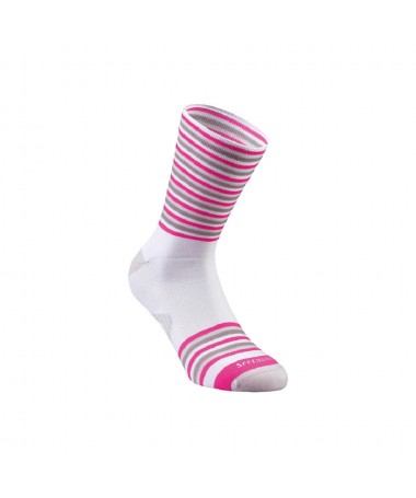 FULL STRIPE SUMMER SOCK WHT/LTGRY/NEON PNK S
