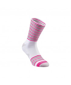 FULL STRIPE SUMMER SOCK WHT/LTGRY/NEON PNK S